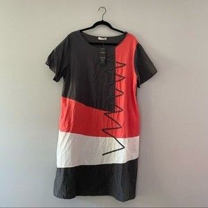 NWT Anself Dress Cotton Contrast Midi Casual Gray Pink NEW